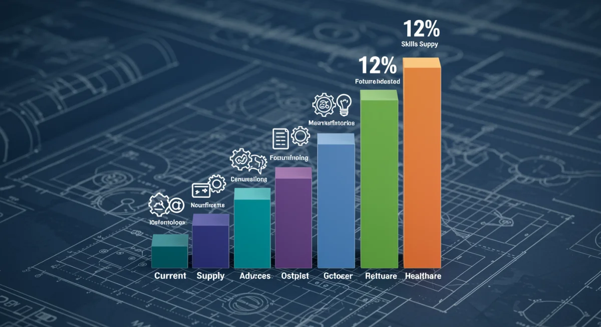 Infographic illustrating the 12% skills gap projected for key industries in 2025, emphasizing the urgent need for workforce development.
