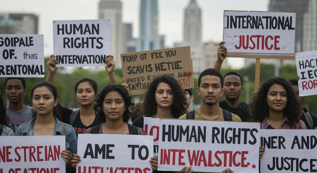 Diverse group advocating for international human rights and justice