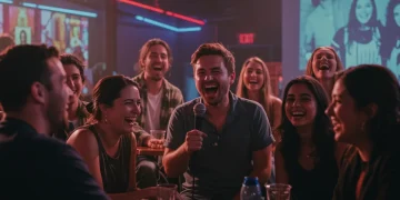 Diverse audience laughing at a comedian, reflecting modern American humor evolution