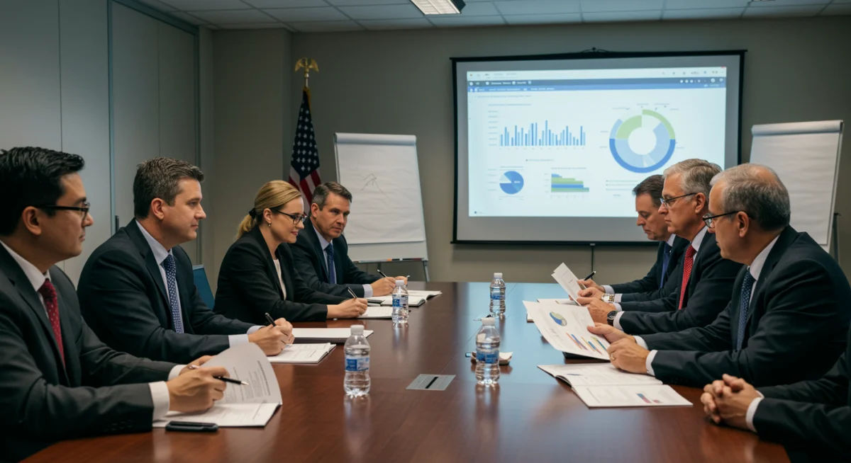 Business leaders and state officials discussing infrastructure plans