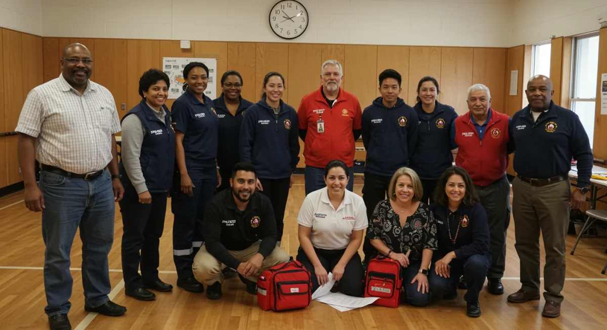 Community members engaged in a disaster preparedness drill