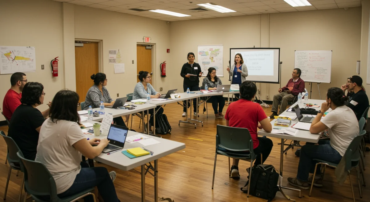 Participants in a cultural awareness workshop in a community center.