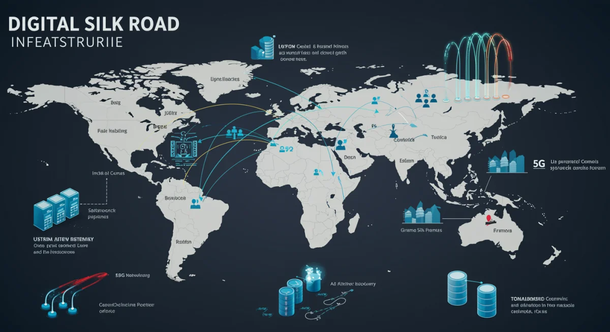 Infographic detailing components of the Digital Silk Road infrastructure
