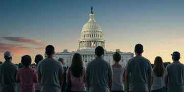 Diverse individuals facing US Capitol, symbolizing immigration reform hopes