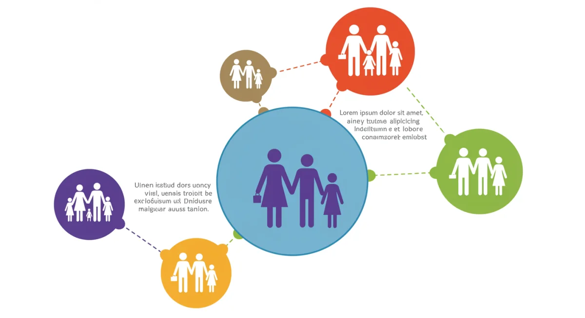Illustration of diverse family structures interconnected by technology