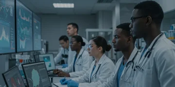 Scientists collaborate on global health security research in a high-tech lab