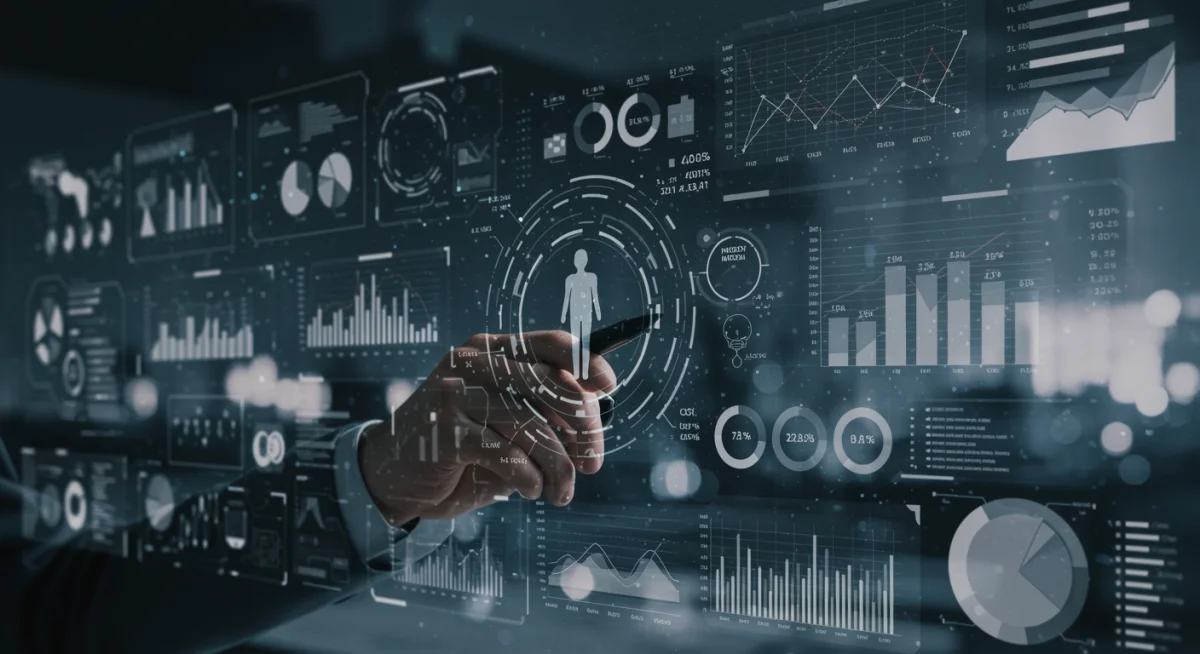 Digital charts and graphs showing healthcare data analysis and trends