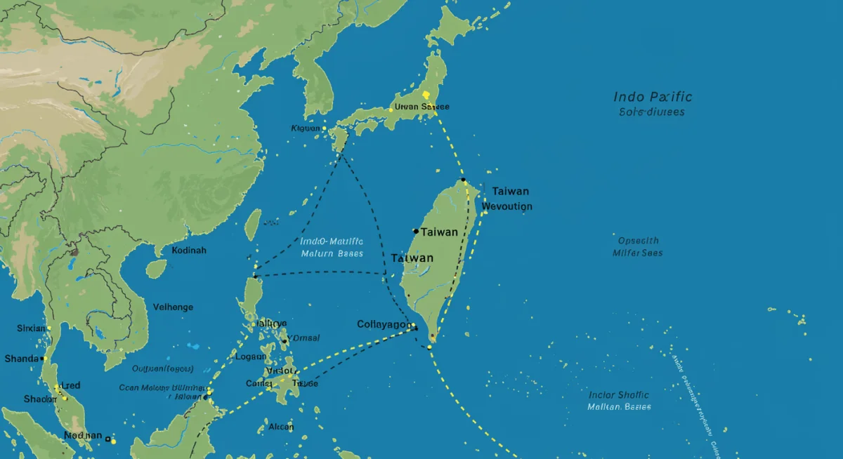 Geopolitical map of Indo-Pacific, showing Taiwan's strategic location and maritime routes.