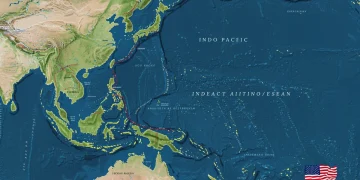 Detailed map of Indo-Pacific region highlighting U.S. strategic engagement and key partnerships in 2025.