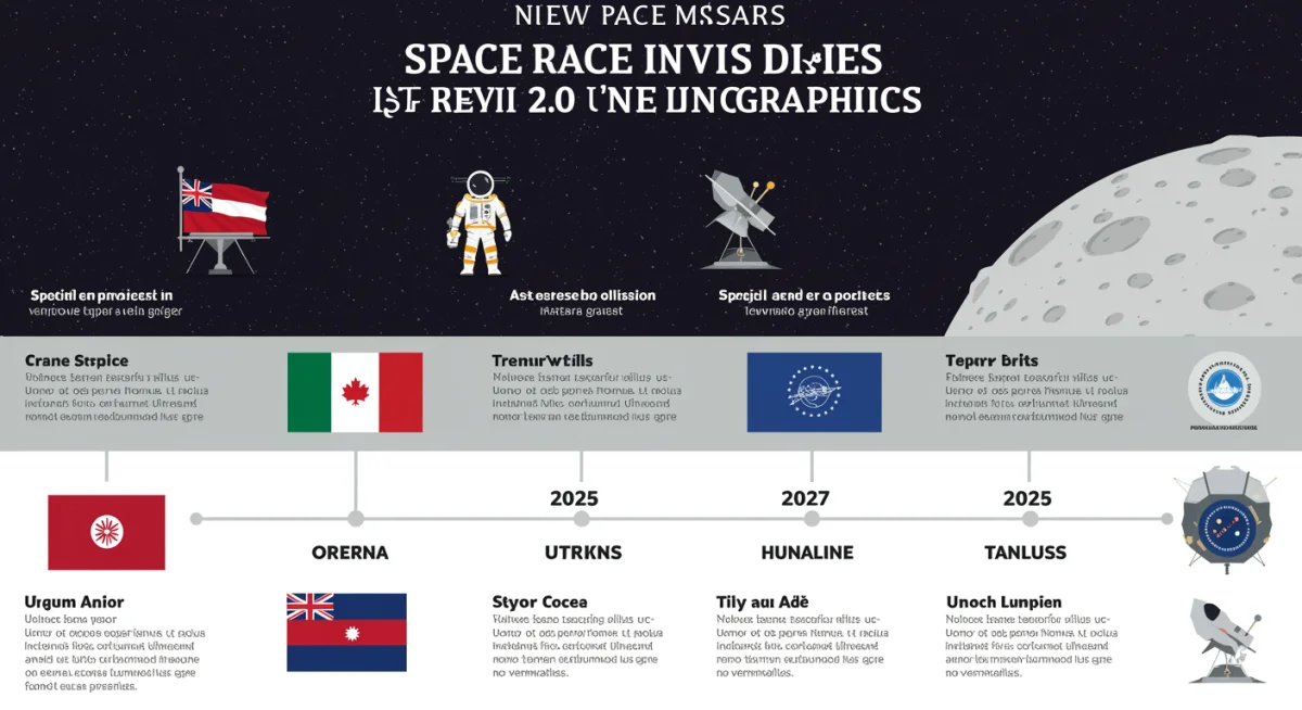 Infographic detailing lunar mission objectives of five nations in the new space race.