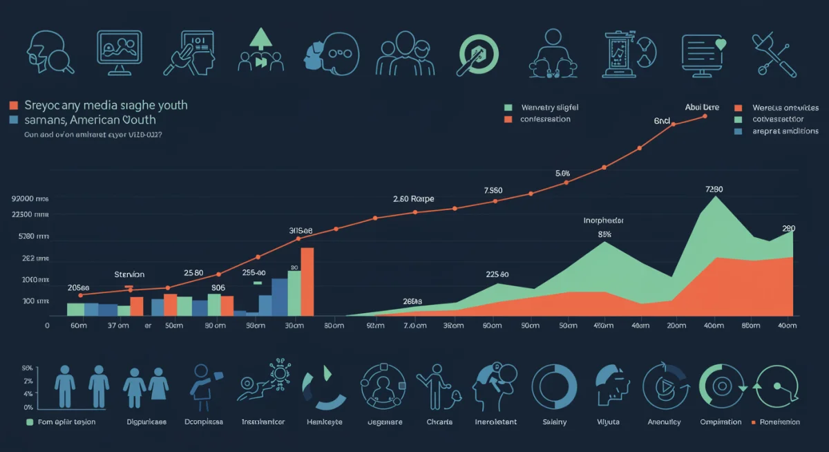 Infographic showing social media usage and mental health statistics in American youth