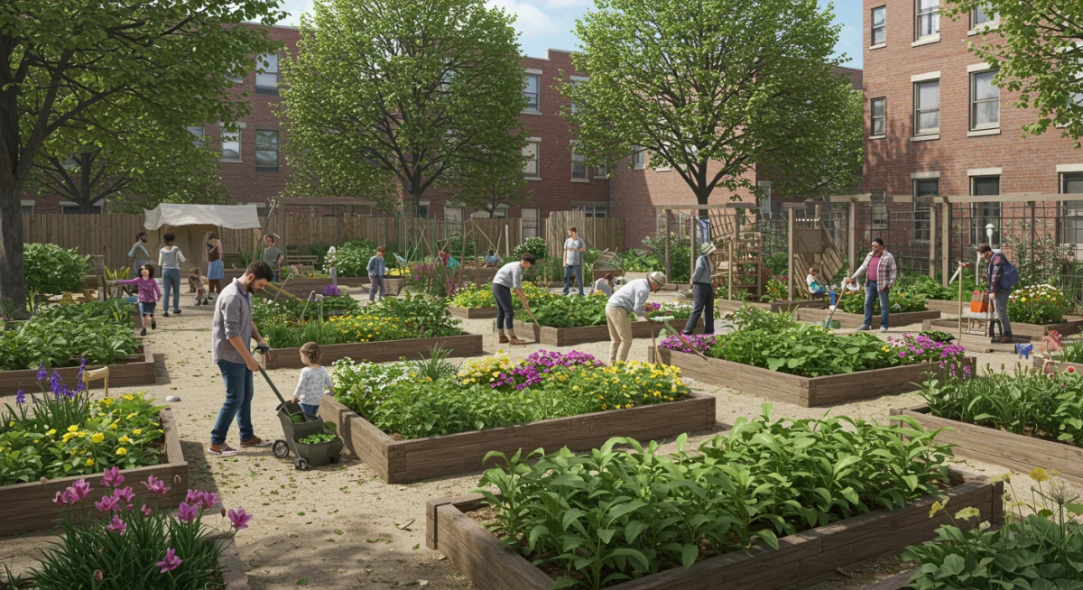 Urban community garden fostering local engagement and sustainability