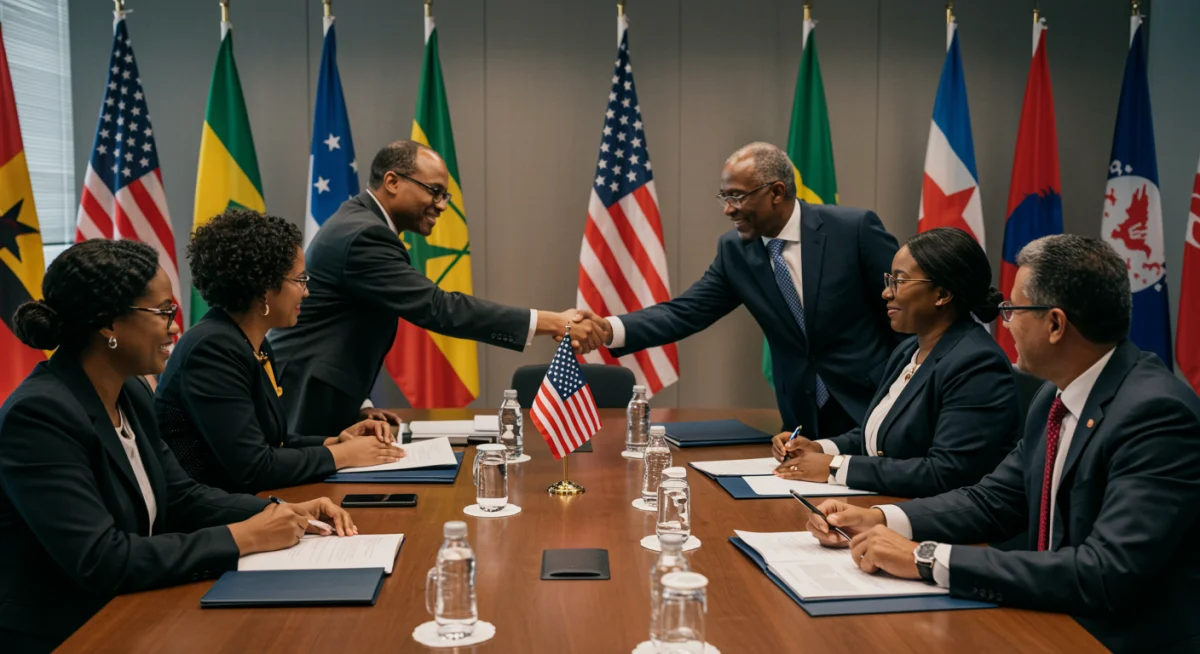 African and U.S. diplomats and business leaders in collaborative meeting.