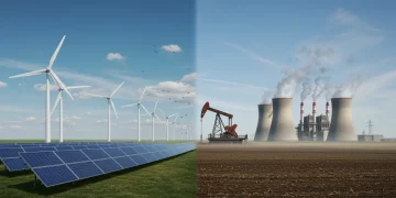 Diverse US energy landscape showing renewable and traditional energy sources