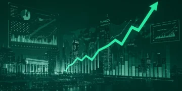 Dynamic graph showing 2.5% US GDP growth for 2025, economic indicators, and digital financial data.