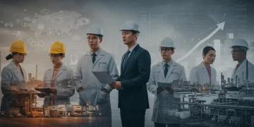 Professionals collaborating to bridge the 2025 skills gap in key industries through education and workforce development initiatives.