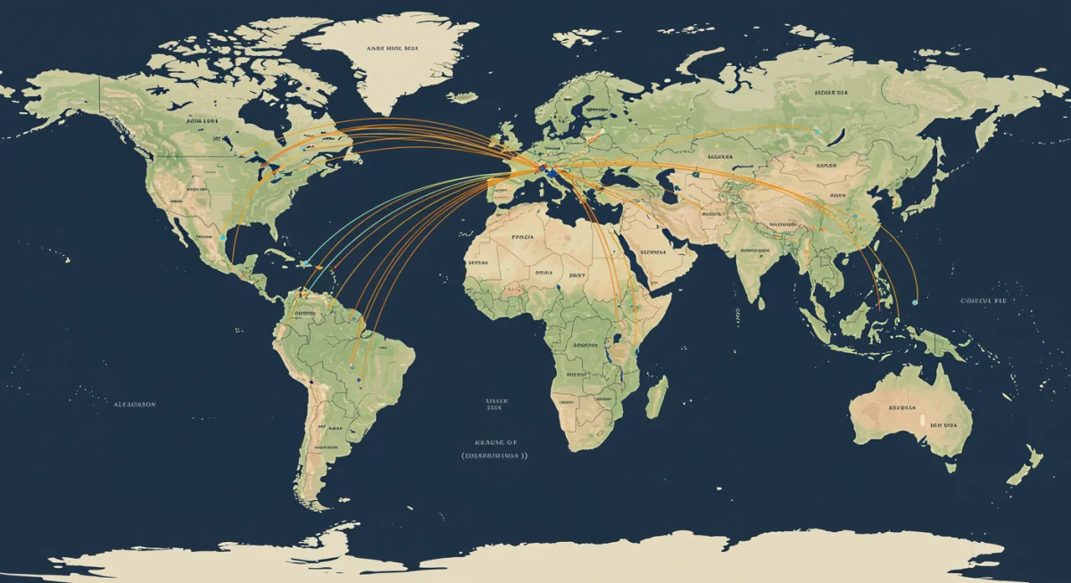 Global map illustrating interconnectedness and international health collaboration