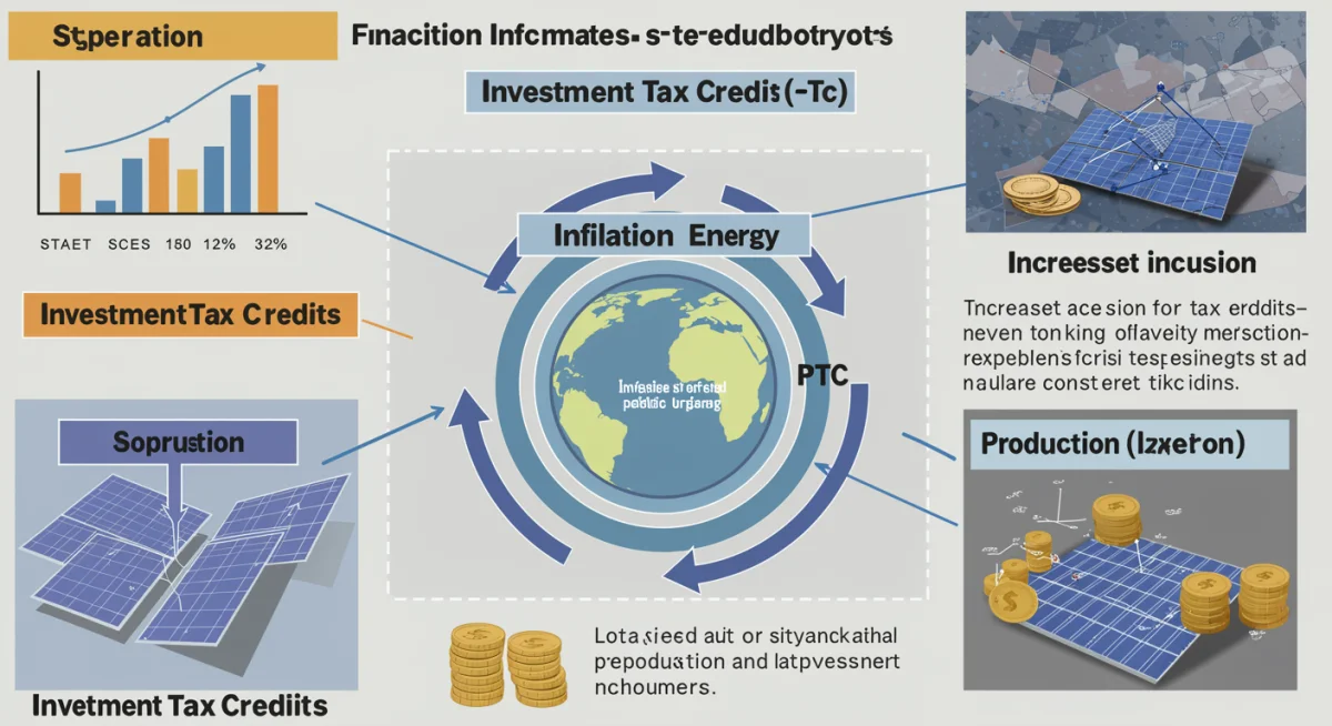 Infographic detailing IRA tax credits and financial incentives for renewable energy projects in the United States.
