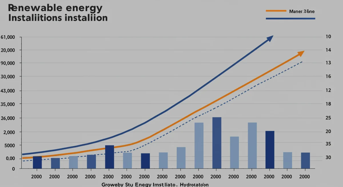 Growth of renewable energy installations in the United States, showing solar, wind, and hydropower trends.