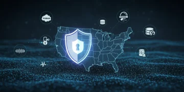 Digital shield protecting US data from cyber threats in 2026