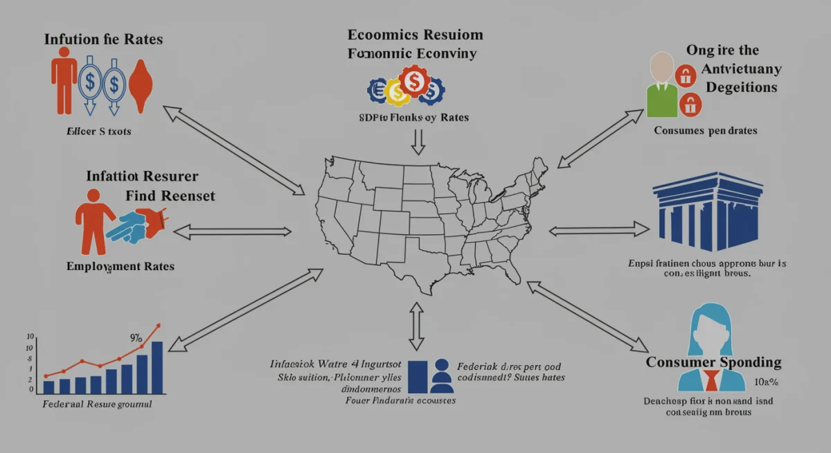 Infographic of U.S. economic indicators and Federal Reserve policy impact.