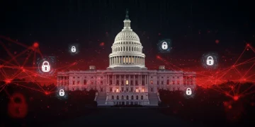 Digital illustration of cybersecurity threats impacting U.S. government infrastructure