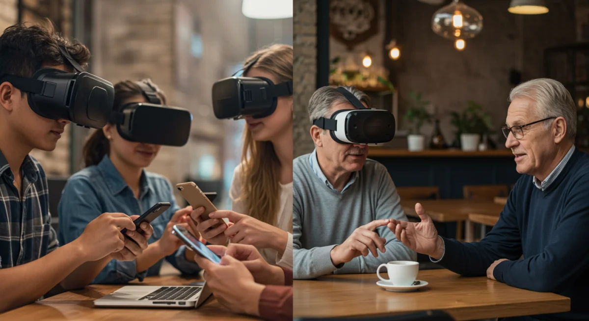 Digital and analog social interactions across different generations.