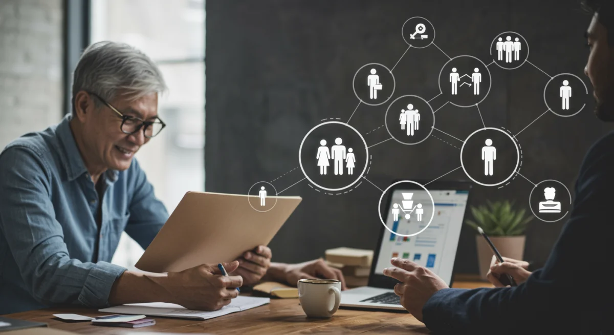 Interconnected digital networks and diverse communities symbolizing modern American identity